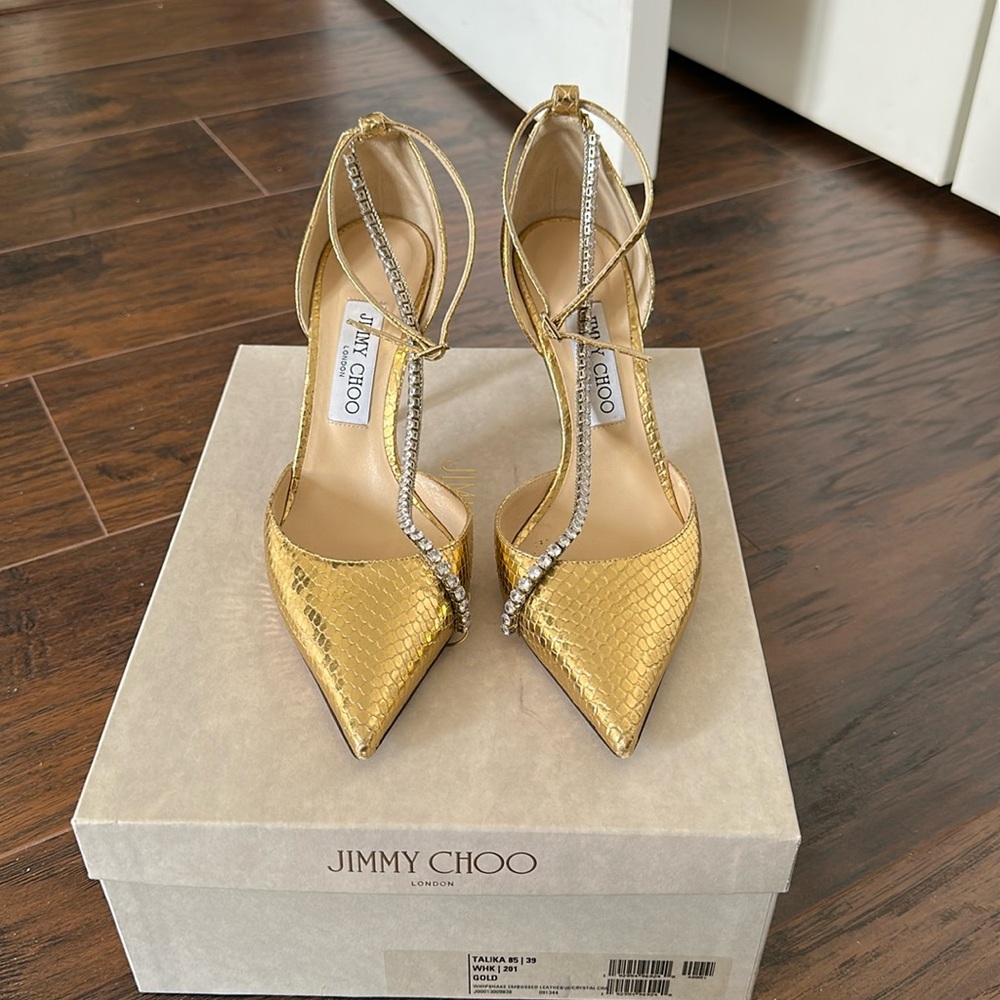 Jimmy Choo Gold Heels with Silver Accents